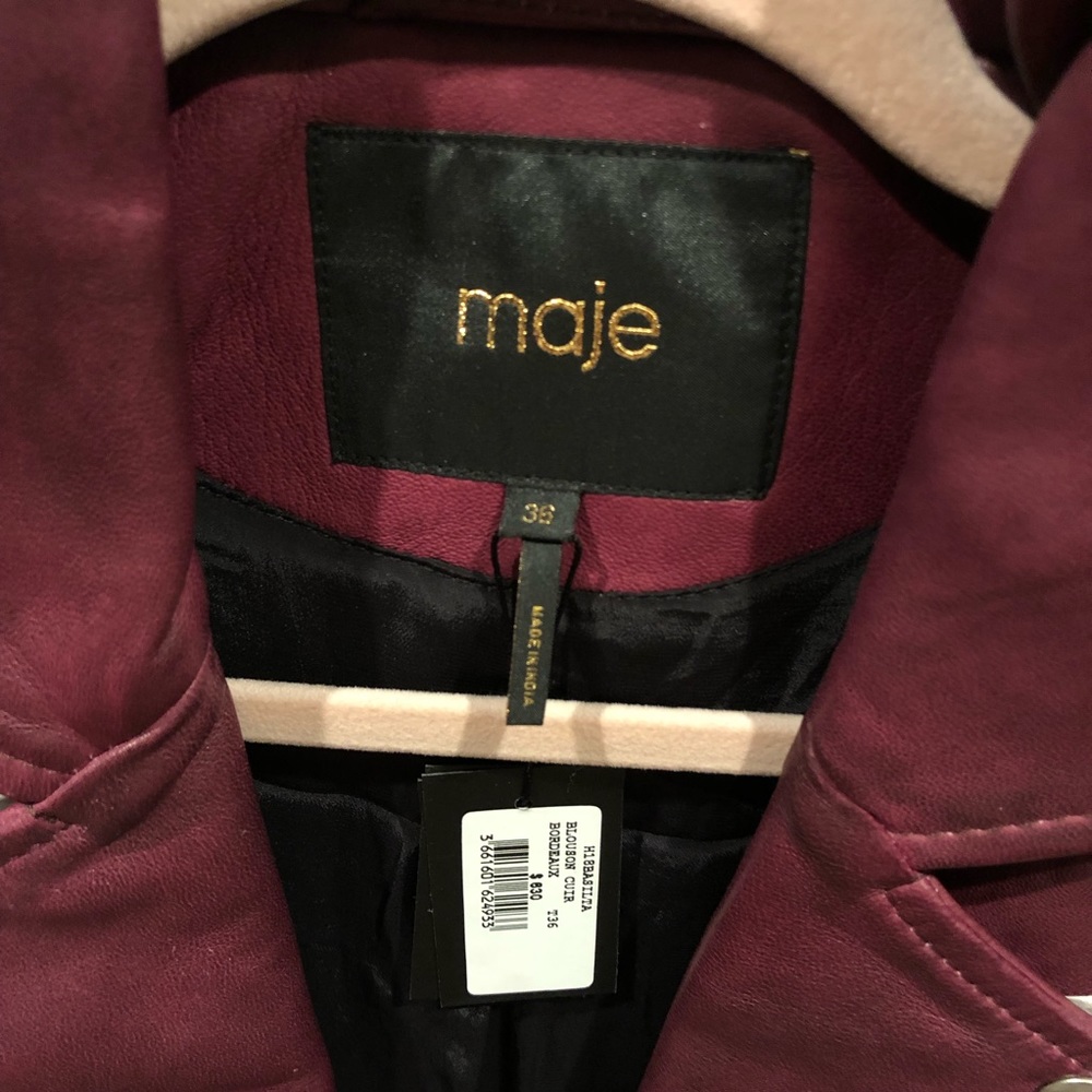 ❤️‍🔥FLASH SALE❤️‍🔥 Auth MAJE Red Real Leather Jacket New Size 36 - Picture 6 of 8
